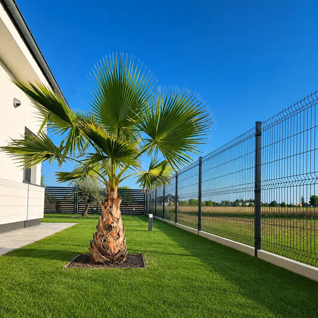 Palma posadzona w ogrodzie przy domu klienta – realizacja Egzotycznego Ogrodu